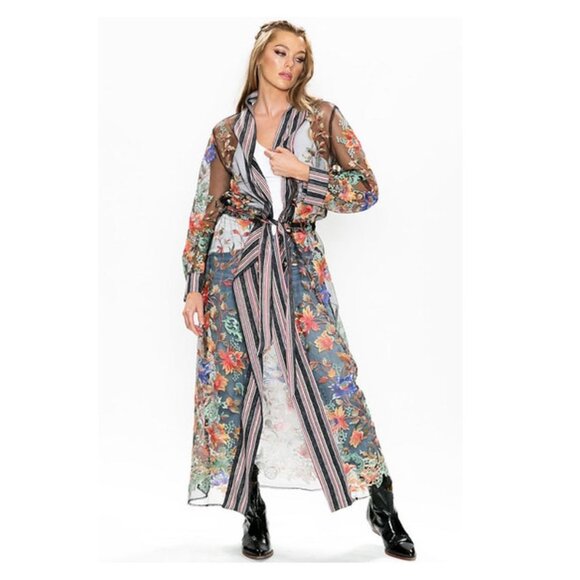 NWT Aratta Silent Journey Maxi Kimono Duster S Embroidered Humming Birds Flowers - Picture 16 of 17